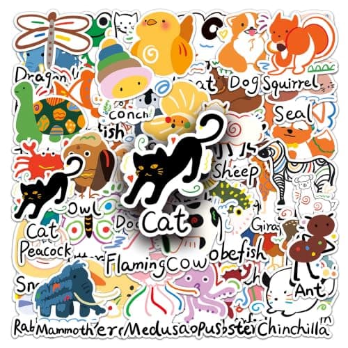 100 Cartoon Animal Stickers with English Words, Colorful Decorative Sticker Set for Boys and Girls Ages 3-12, Kids Video Walkie Talkie Accessories, Video Walkie Talkie Not Included view 6