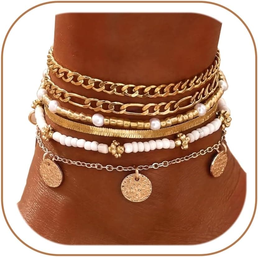 FAXHION Women Gold Anklets — image 1