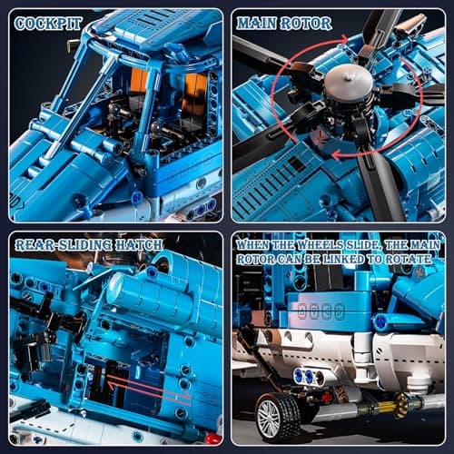 Military Helicopter Building Blocks Set, 1521PCS Army Airplane Bricks Model–Air Force Utility Helicopter Toy with Rotating Blades, Detailed Cockpit, Tactical Gear–Collectible Gift for Boys Teen Adults view 4