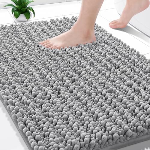 Yimobra Bathroom Rugs Non Slip Washable - Ultra Soft Absorbent Chenille Bath Mat, Quick Dry Shaggy Floor Carpet for Tub Shower, Gray Home Decor Accessories, 24x17 Inch view 1