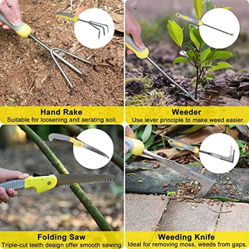 Garden Tool Set, Carsolt 10 Piece Stainless Steel Heavy Duty Gardening Tool Set for Digging Planting Pruning Gardening Kit with Durable Bag Gloves Gift Box Ideal Garden Gifts for Women Men view 6