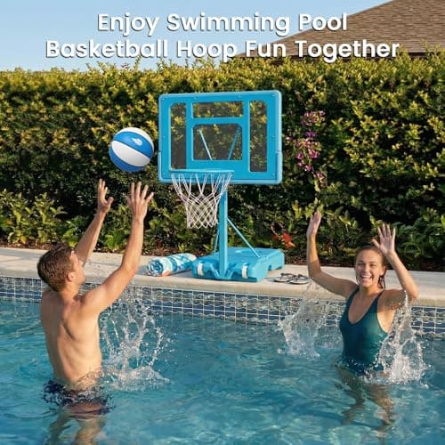 Swimming Pool Basketball Hoop,Adjustable Poolside Basketball Goal with 2 Nets,2 Balls & Inflator Outdoor for Kids Youth Teens Adults view 2