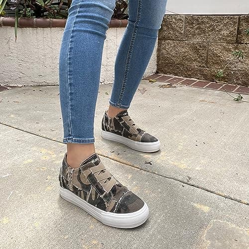 JENN ARDOR Wedge Sneakers for Women Fashion Canvas Shoes Casual Platform Hidden Heel Womens Slip On Sneaker Non Slip Side Zipper view 4