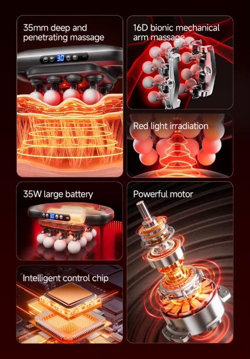 Square Bracket's Professional 16-Head Massage Gun, Deep Tissue & Muscle Recovery, Pain Relief, Whole Body Relax, Certified 2026 Model, Gray view 6