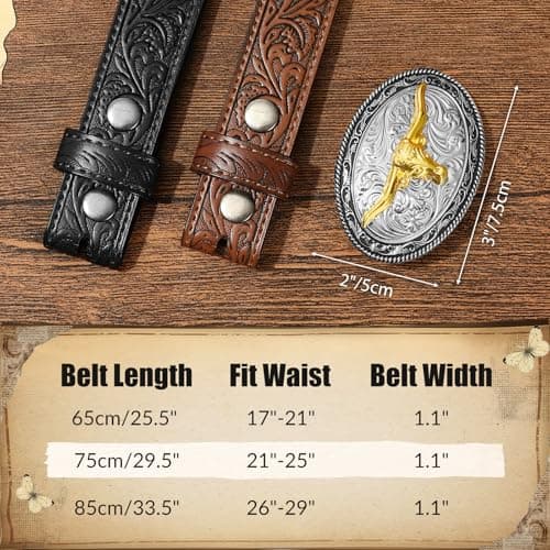 JKEEMI Kids Cowboy Cowgirl Belt, Western Genuine Embossed Leather Belt Bull Horse Eagle Buckle for Gift Daily Costumes view 5