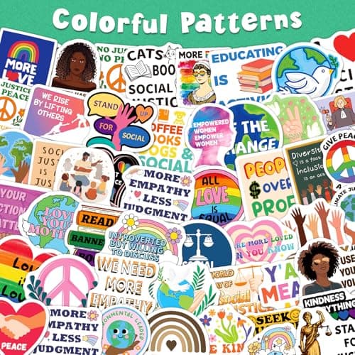 Yqskt 200PCS Social Justice Stickers, Feminist, Equality, Human Rights & Activism Stickers, Social Worker Gifts for Women Teens, Vinyl Decals for Laptop Water Bottle Scrapbook view 3