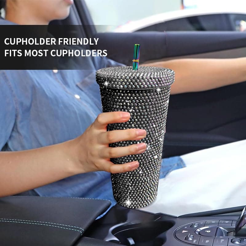 26oz Bling Rhinestone Studded Tumbler with Lid and Straws, Bling Cups Stainless Steel Water Bottle Diamond Glitter Tumbler for Women - Birthday Gifts for Women, Mom,Get Well Soon Gifts (Black) view 4