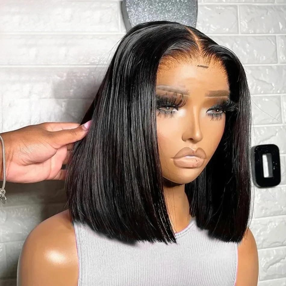 FFEGG Bob Wig Human Hair 13x4 Short Straight Bob Lace Frontal Wigs for Black Women Human Hair Pre Plucked Glueless Black Color 10 Inch view 4