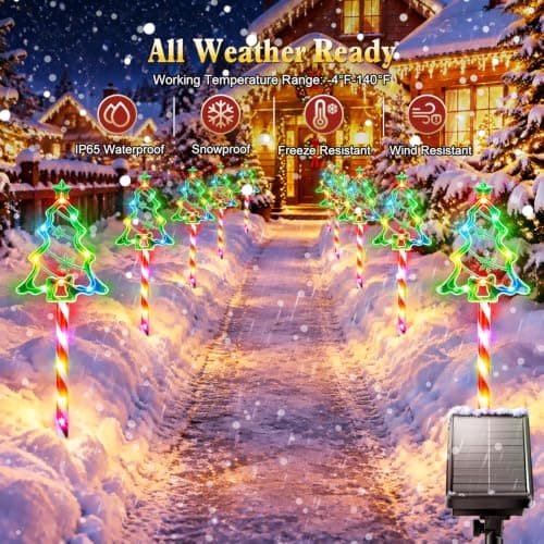 GARPAR Christmas Outdoor Decorations 130LED Solar Pathway Tree Stake Lights view 6