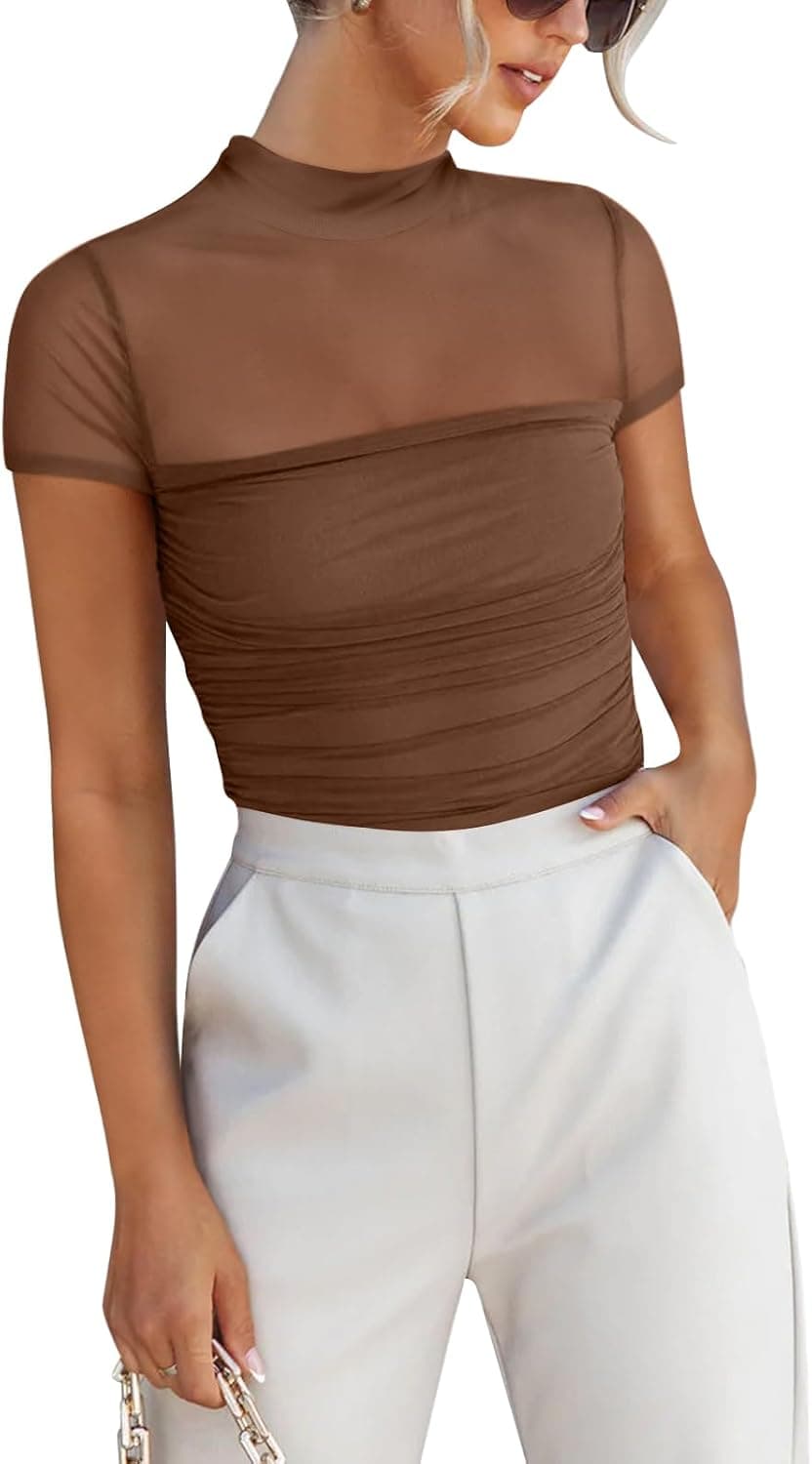 ANRABESS Turtle Neck Short Sleeve Tops