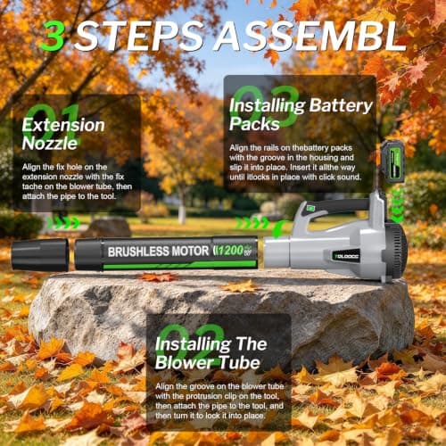 TOLOOCC Leaf Blower Cordless, 735CFM Electric Leaf Blowers with 2 x 4.0Ah Batteries and Charger, 6 Speed Modes,Powerful Snow Blowers for Lawn Care, Patio, Dust, Blowing Leaves view 6