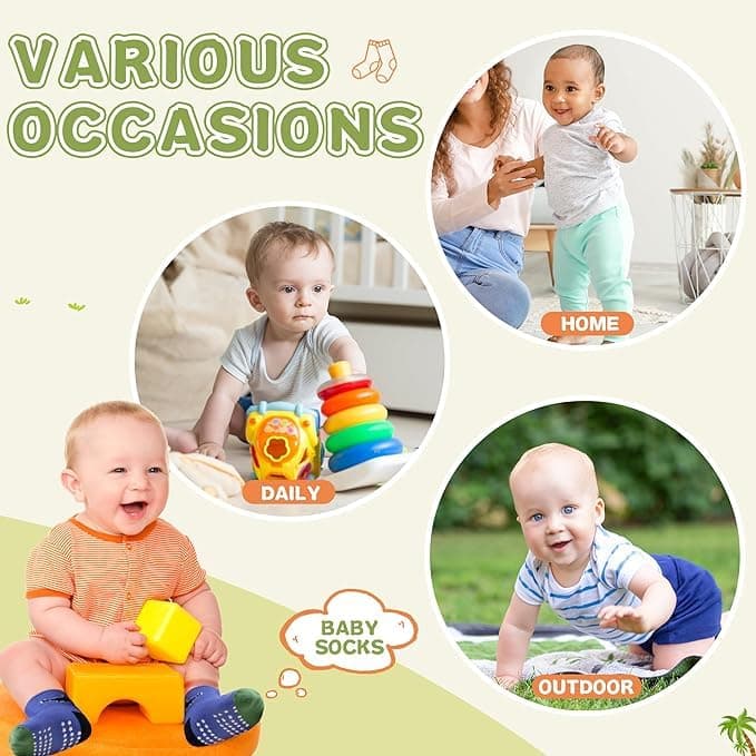 AIQIBAO 12 Pairs Anti Slip Socks With Grips, Funny Children Ankle Toddler Boys Girls Baby Socks for Ages 1-7 view 6