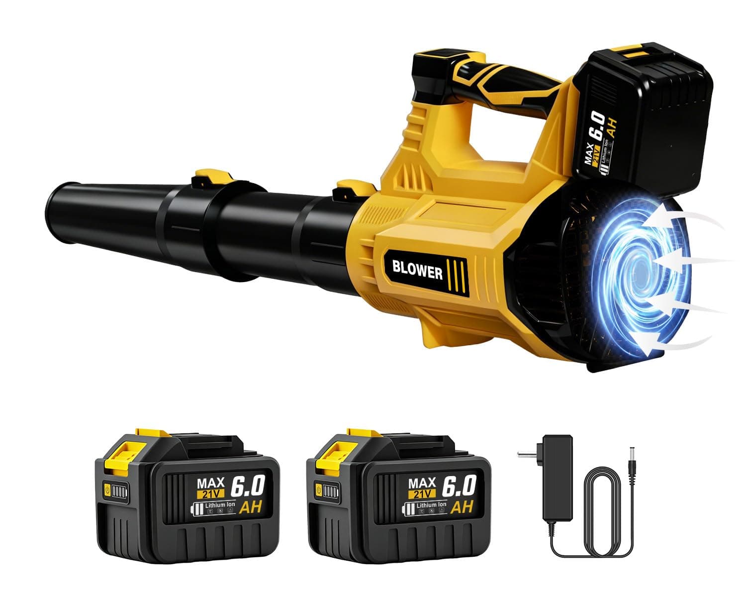Leaf Blower Cordless - 800CFM Electric Leaf Blower with 2 * 6.0Ah Batteries and Charger, 6 Speed 21V Powerful Blowers for Garden Lawn Care Patio Blowing Leaves Dust Snow Gift for Men