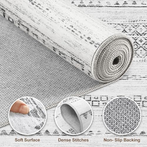 Nakagishi 9x12 Area Rug Living Room: Washable Boho Large Neutral Modern Soft Farmhouse Rugs Stain Resistant Indoor Floor Non-Slip Carpet for Bedroom Nursery Kids Playroom Office Dining Room- Grey view 3