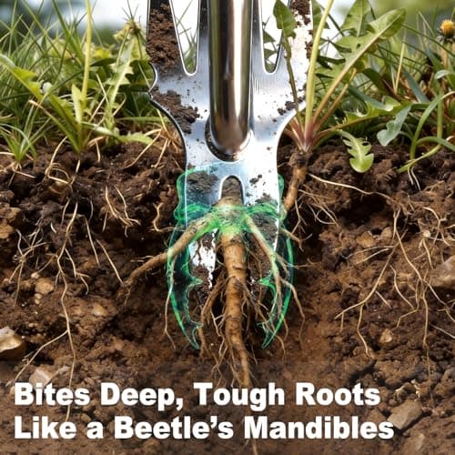 Garden Tools, 2-in-1 Hand Weeder Puller, Heavy Duty Stainless Steel Gardening Hand Tool for Deep Root Removal, Ergonomic Non-Slip Weed Remover for Lawn Yard Garden, 1 Pack view 3