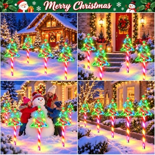 GARPAR Christmas Outdoor Decorations 130LED Solar Pathway Tree Stake Lights view 4
