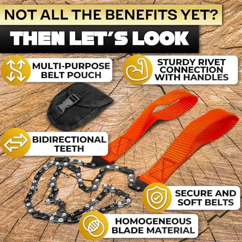 High Limb Rope Saw for Trees – Pocket Chainsaw for Camping, Hiking and Survival Gear, 25″ Stainless Steel Hand Cable Saw with Bi-Directional Teeth for Cutting Branches – Compact Folding Storage Bag view 4