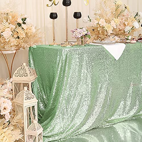 Eternal Beauty Mint Green Sequin Tablecloth, 90x132-Inch Rectangle Glitter Table Cloth for Birthday Party Wedding Decoration view 6