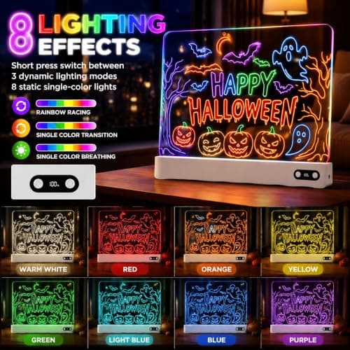 Cujemy LED Drawing Board for Kids,17" Rechargeable Light Up Doodle Boards | 3 Modes 8 Colors DIY USB-C Erasable Acrylic Neon LED Writing Tablet for Kids,Christmas Holiday Birthday Gifts for Girls Boys view 3