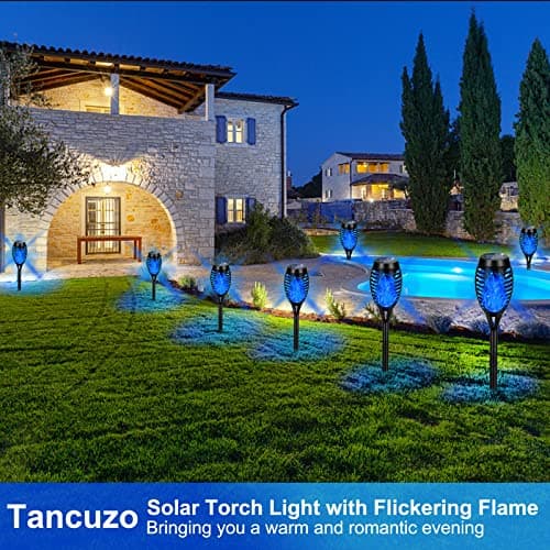 Tancuzo Solar Lights Outdoor, Upgraded 6 Pack Blue Solar Torch Light with Flickering Flame Waterproof for Garden Decor, Flame Torches for Outside Landscape Porch Yard Pathway Decorations view 6