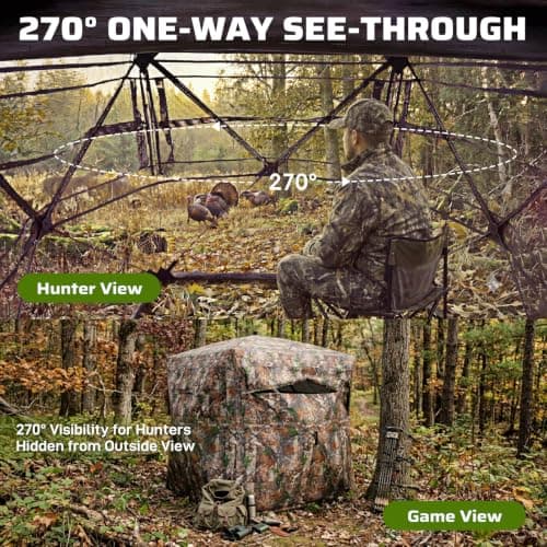 Hunting Blind 270° See Through, 2-3 Person Deer Blind, Pop Up Ground Blind | Dual-Door Design, Deer & Turkey Hunting, 135° Flip-Top Door, Silent Sliding Windows view 3