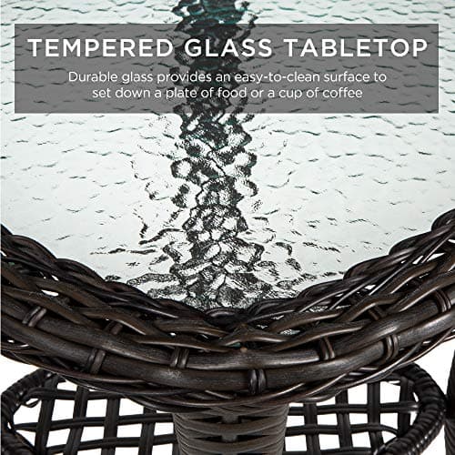 Best Choice Products 3-Piece Outdoor Wicker Patio Bistro Set w/ 2 360-Degree Swivel Rocking Chairs and Tempered Glass Top Side Table - Rust view 5