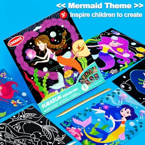 JUNQIU Scratch Art for Kids, Mermaid Black Rainbow Scratch Art Paper Set-Arts and Crafts Kits & Supplies, Mermaid Toys Gifts for Toddlers Girls Birthday Christmas view 6