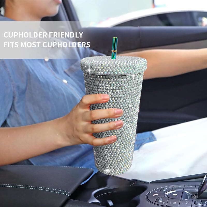 26oz Bling Rhinestone Studded Tumbler with Lid and Straws, Bling Cups Stainless Steel Water Bottle Diamond Glitter Tumbler for Women - Birthday Gifts for Women, Mom,Get Well Soon Gifts (Shiny) view 5