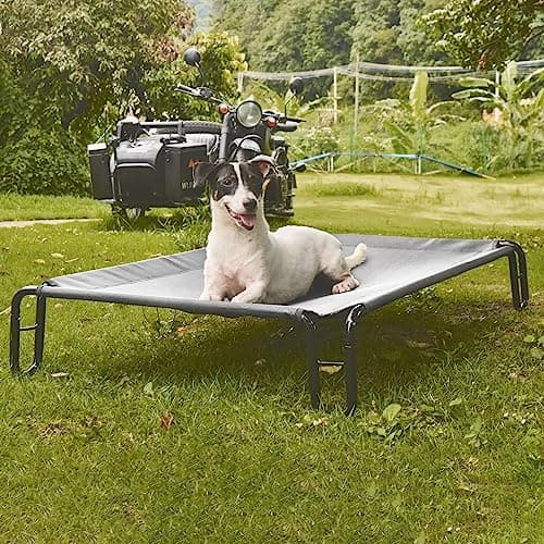 Pettycare Elevated Outdoor Dog Bed - Medium Dog Cot, Waterproof, Cooling, Non Slip, Up to 40 lbs, Grey view 2