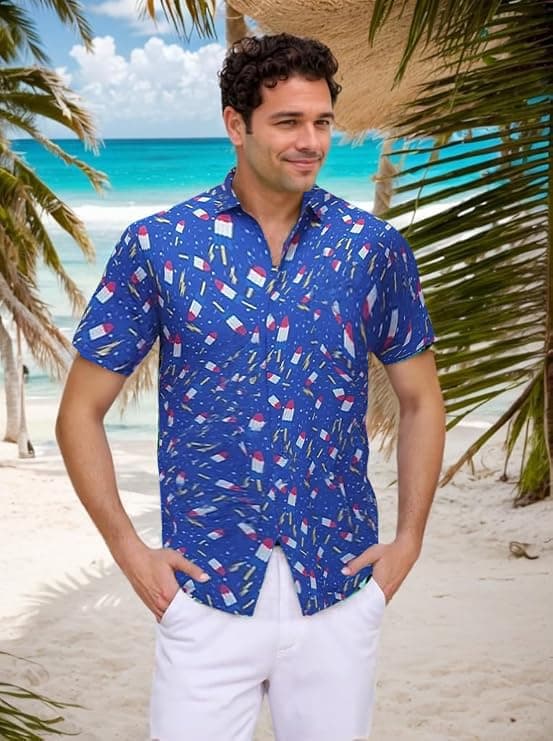 Men's Hawaiian Shirt Funky Blue Beach Printed Tropical Beach Shirt Casual Button Down Short Sleeve Floral Shirts Tops view 4