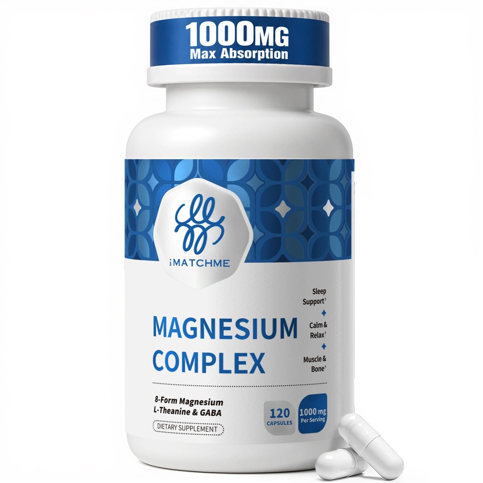 Magnesium Complex 1000mg with Glycinate, L-Theanine & GABA, Vegan 120 Count