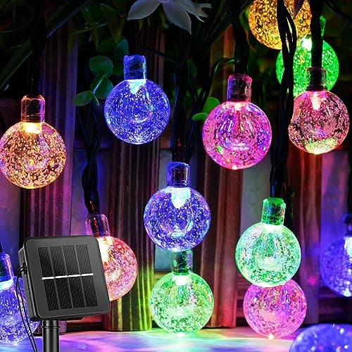 Solar String Lights, Small Crystal Ball ，Outdoor String Light 60 LED 40ft 8 Lighting Modes Waterproof Solar Powered Patio Solar Light for Garden Yard Porch Wedding Party Decor (Rainbow-Colored)