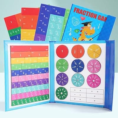 Magnetic Fraction Educational Puzzle, Magnetic Fraction Demonstration Book with Fraction Tiles & Circles, Fraction Manipulatives for Elementary School, Math Learning Skills for Kids