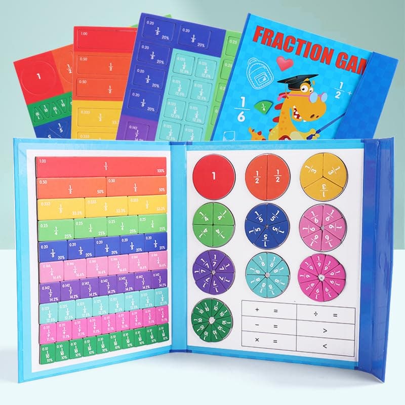 Magnetic Fraction Educational Puzzle, Magnetic Fraction Demonstration Book with Fraction Tiles & Circles, Fraction Manipulatives for Elementary School, Math Learning Skills for Kids view 1