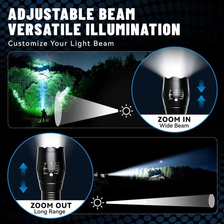 VIBELITE LED Flashlight High Lumens, 5 Modes Zoomable Waterproof Tactical Flashlight for Hiking, Camping Emergency, Cool Gadget Birthday Gifts for Men, Him, Teen Boys, Husband, Gifts for Dad, 2 Pack view 2