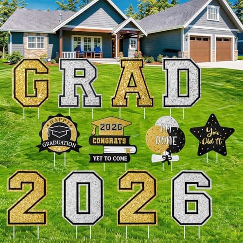 Graduation Decorations 12Pcs Waterproof Black Graduation Yard Signs Class of 2026 Outdoor Congrats Grad Sign with Stakes for Garden Lawn Yard College High School Graduation Party Decorations view 4