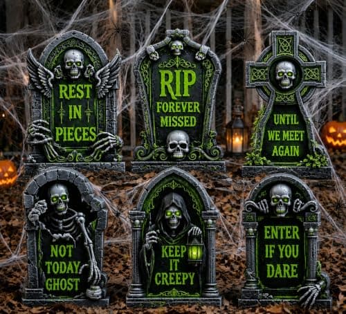 16.5 Inch 6 Pack Halloween Tombstones Outdoor, Graveyard Signs with Stakes — image 1