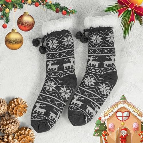 BenSorts Women Non Slip Winter Thick Slipper Socks with Grippers Warm Fuzzy Socks Christmas Gifts view 6