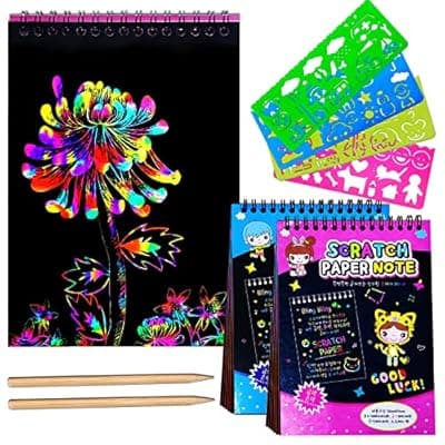 JUNQIU Scratch Paper Art for Kids, 2 Pack Bulk Rainbow Scratch Paper Crafts Toys for 3 4 5 6 7 8 9 10 Years Old Girls Kids Birthday Gifts