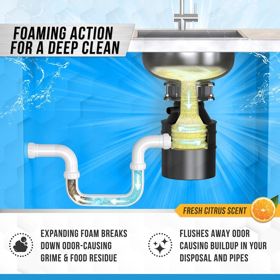 Garbage Disposal Cleaner Deodorizer Tablets - 24 Pack, New Powerful XL Foaming Tablet - Fresh Citrus Foam Sink Garburator Disposer Freshener, Natural Kitchen Drain Cleaning Care - 1 Year Supply view 5