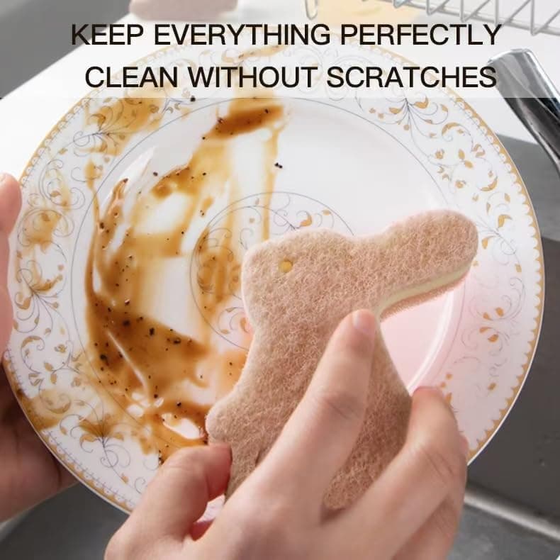 4 Pcs Rabbit Shape Kitchen Cleaning Sponge Multi Functional Cute Scrub Sponge Non Scratch Dish Sponge for Washing Dishes Kitchen Bathroom(Rabbit) view 5