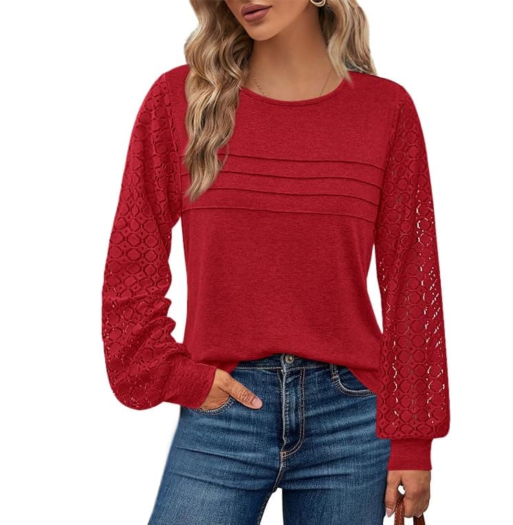 BTFBM Women's Long Sleeve Shirts Dressy Lace Fall Tops 2026 Trendy Business Casual T-Shirts Cute Work Outfits Blouses view 1