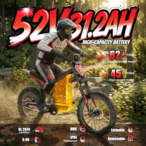 RIXOC GT19 Electric Dirt Bike, Peak 3000W,39MPH,52V 31.2Ah Removable Battery,62Mile Electric Motorcycle,19" Off-Road Tire Ebike,4-Piston Hydraulic Brake, Electric Bike for Teens and Adult view 3