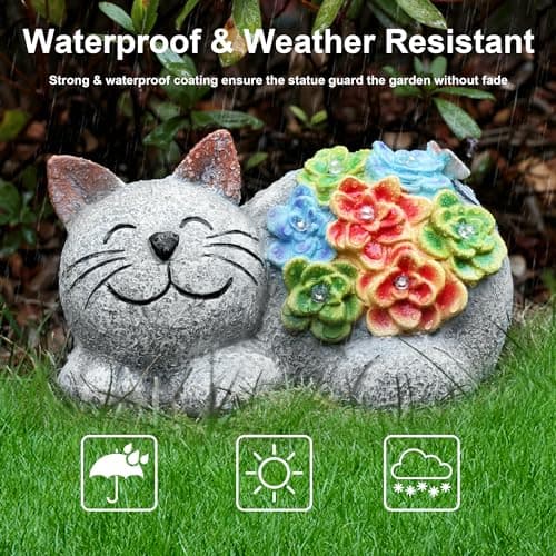 Otdair Solar Cat Decor, Birthday Gifts for Women with Succulent and 7 LED Lights, Christmas Gifts for Mom, Seniors, House Warming New Home Garden Decor for Cat Lover view 4