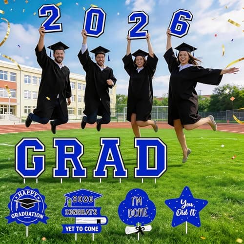 Graduation Decorations 12Pcs Waterproof Blue Graduation Yard Signs Class of 2026 Outdoor Congrats Grad Sign with Stakes for Garden Lawn Yard College High School Graduation Party Decorations view 6