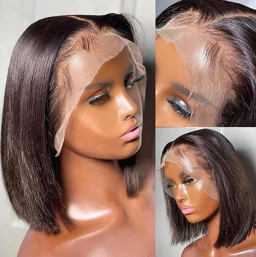 FFEGG Bob Wig Human Hair 13x4 Short Straight Bob Lace Frontal Wigs for Black Women Human Hair Pre Plucked Glueless Black Color 10 Inch view 6