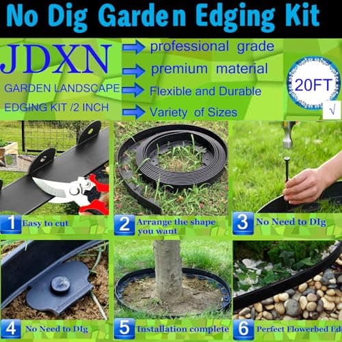 JDXN No Dig Landscape 2 Inch Tall Edging Garden Edging Landscape Edging Comes with Spikes for Landscaping, Flower Gardens, Lawn (Black, 20FT) view 4