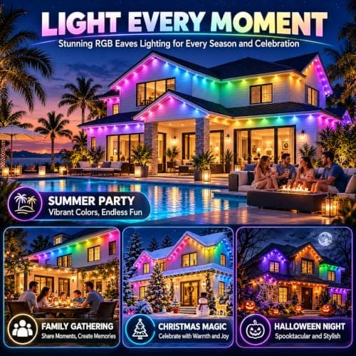 Bensack 300 FT Permanent Outdoor Lights RGB+IC Eaves lamp for Christmas | RGB+IC Smart LED Eaves Lights,IP67 Waterproof Outdoor Led Lights for House Roof, Christmas, Halloween, Holiday, Party Decor view 4