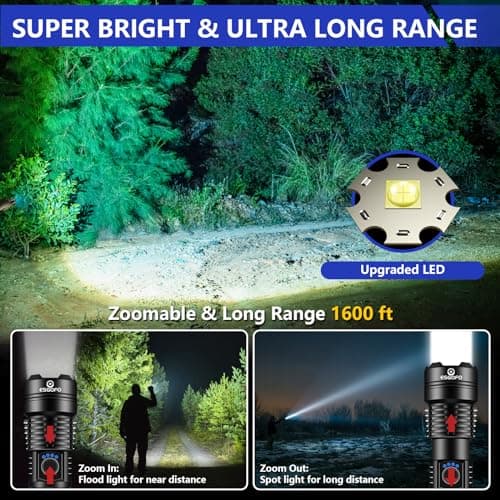 Esgofo Flashlights High Lumens 100000 Rechargeable, Super Bright Handheld LED Flash Light, Powerful Emergency Linternas, Waterproof, Long Lasting, for Hiking Camping Gift view 2
