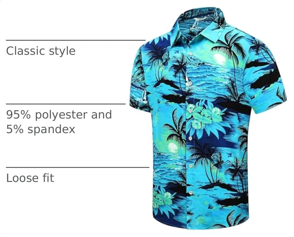 SheLucki Hawaiian Shirt for Men, Unisex Summer Beach Casual Short Sleeve Button Down Shirts, Printed Palmshadow Clothing view 4